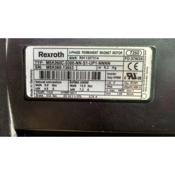 Bosch Rexroth Indramat 3-Phase Motor MNR R911307214 / MSK060C-0300-NN-S1-UPN-NNN #1 image